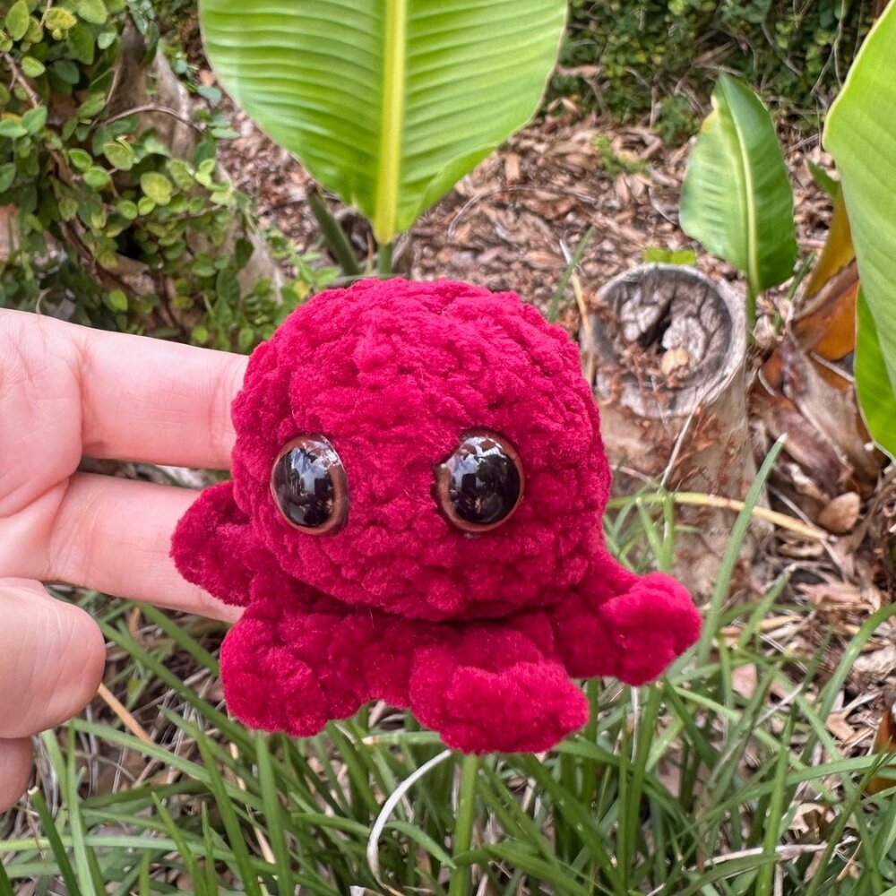 Crochet Baby Octopus Figurine, Burgundy Plush Octopus Baby , Amigurumi Plush